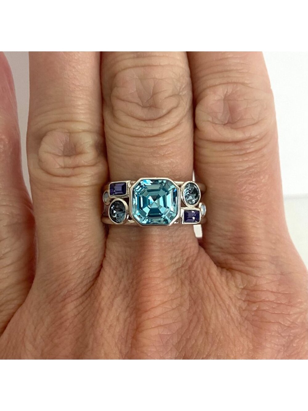 Sterling Silver 925 FD Felecia Designs Multistone Double Band Cocktail Ring 7.75